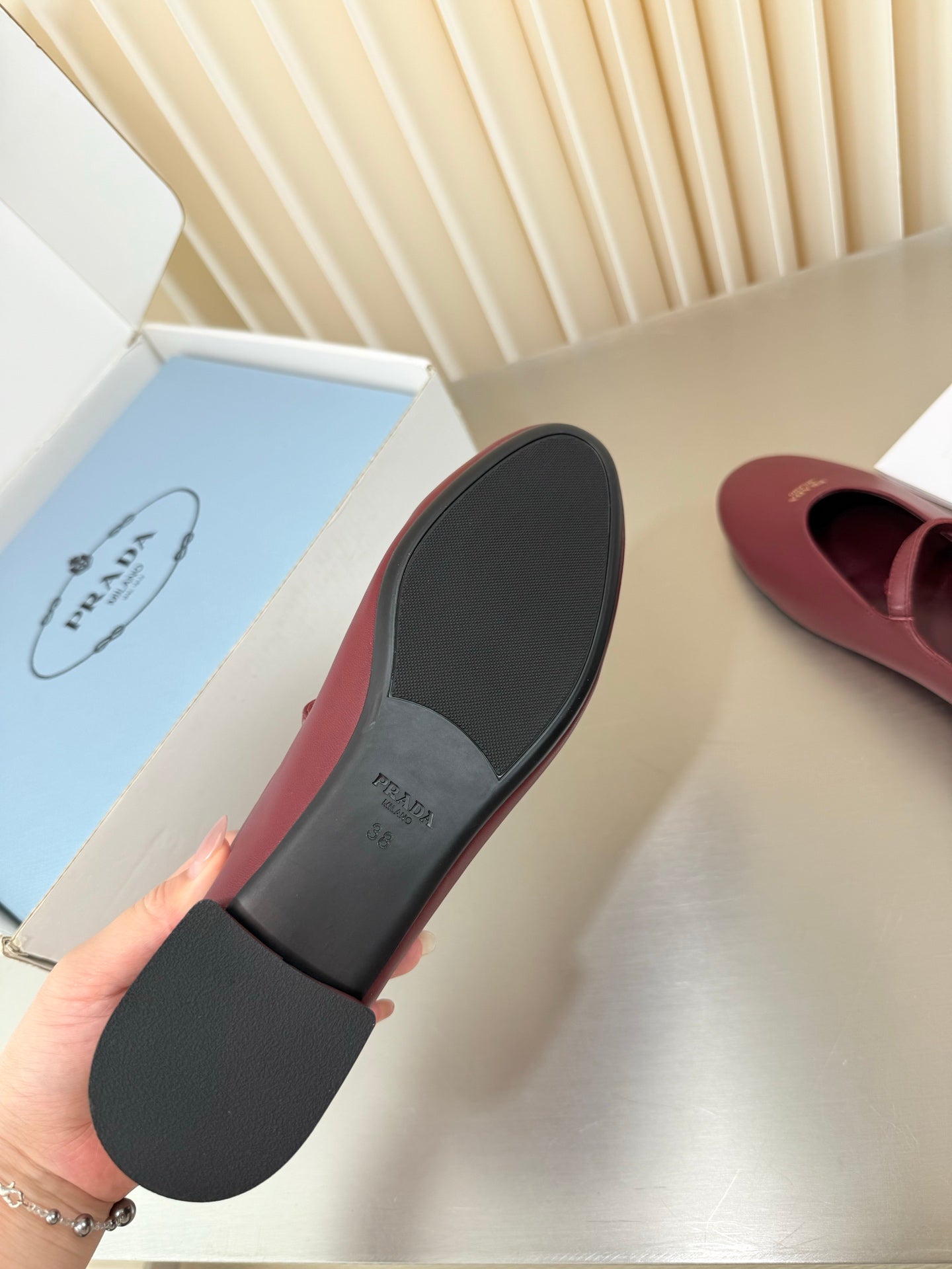PRADA 26S BALLERINAS IN DARK RED SMOOTH CALFSKIN