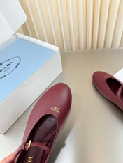 PRADA 26S BALLERINAS IN DARK RED SMOOTH CALFSKIN