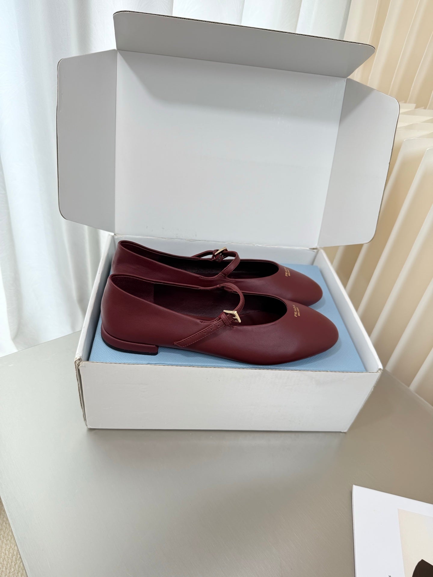 PRADA 26S BALLERINAS IN DARK RED SMOOTH CALFSKIN