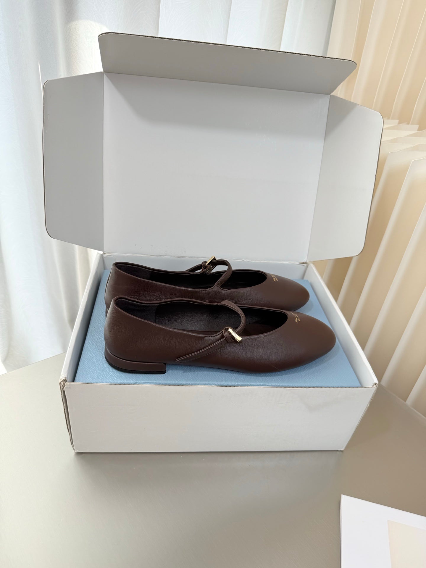 PRADA 26S BALLERINAS IN CHOCOLATE BROWN SMOOTH CALFSKIN