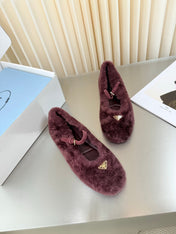 PRADA 26S MARY JANE BALLET IN MAROON RED SHEARLING
