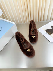 PRADA 26S MARY JANE BALLET IN DARK BROWN SHEARLING