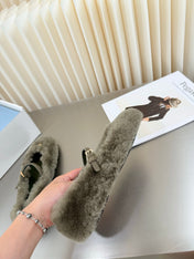 PRADA 26S MARY JANE BALLET IN TAUPE GREY SHEARLING