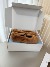 PRADA 26S MARY JANE BALLET IN BROWN SHEARLING