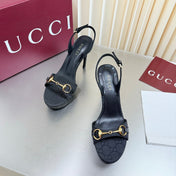 GUCCI 26S SLINGBACK PUMP 105 MM IN BLACK GG CANVAS