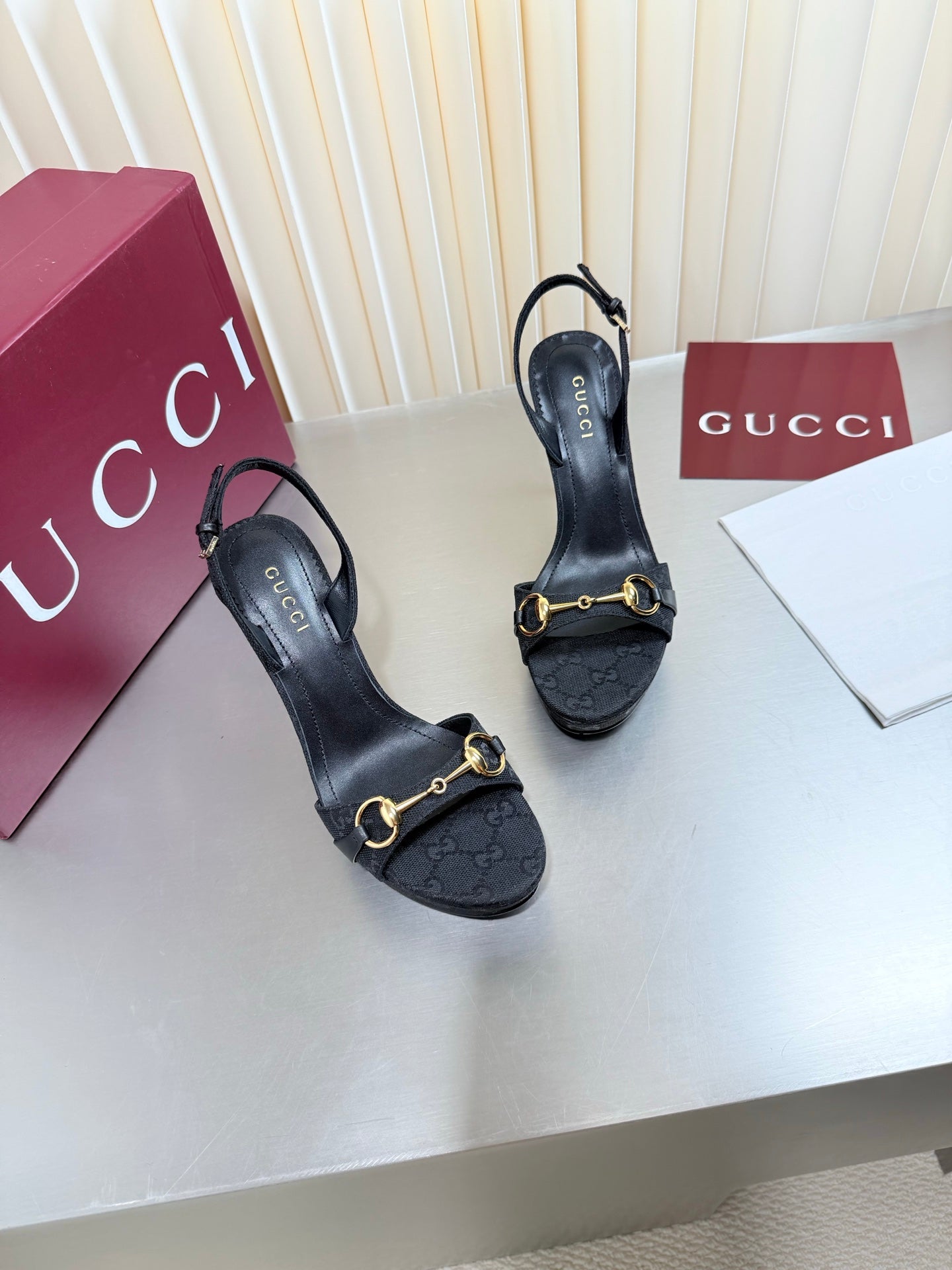 GUCCI 26S SLINGBACK PUMP 105 MM IN BLACK GG CANVAS