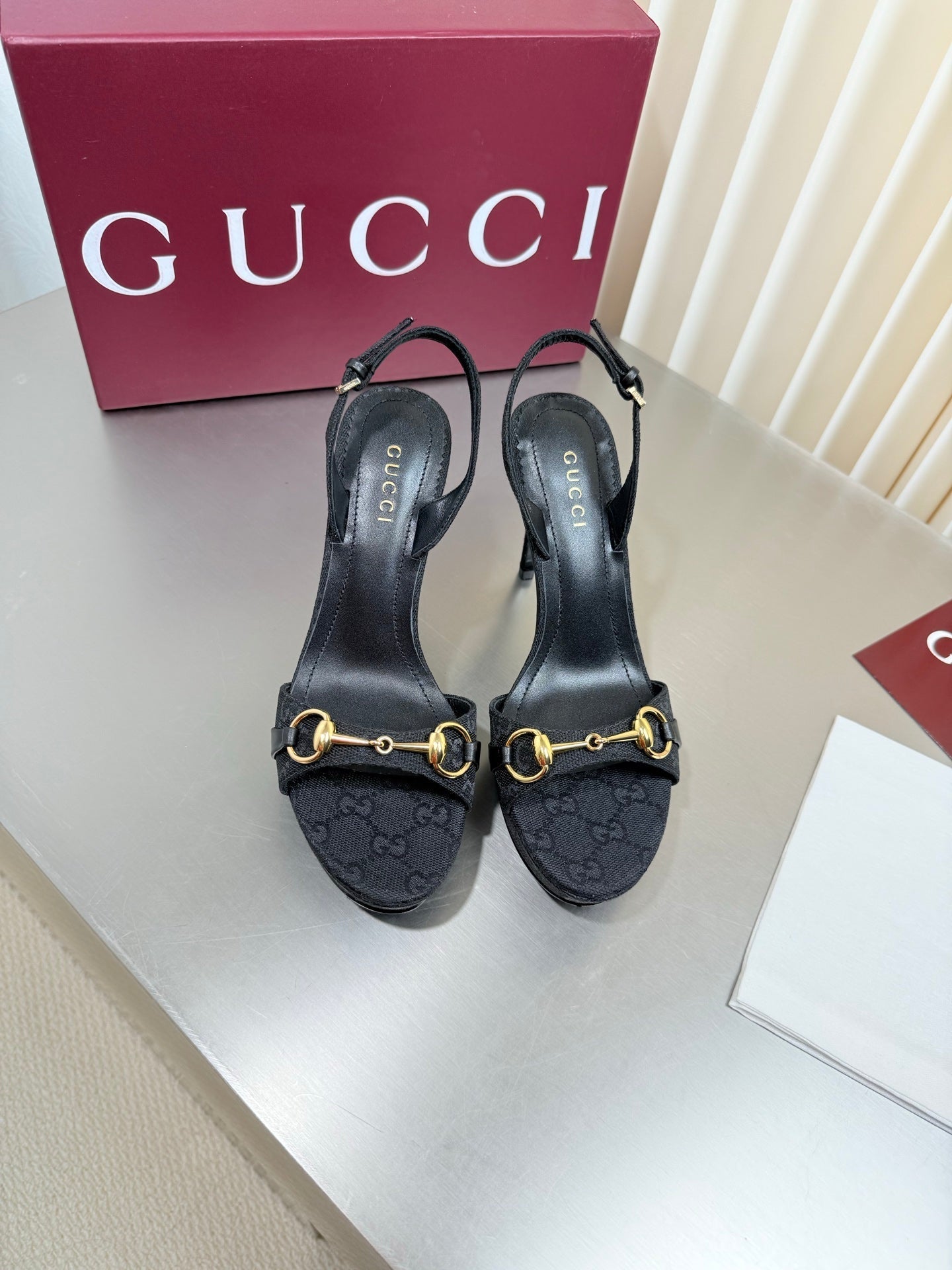 GUCCI 26S SLINGBACK PUMP 105 MM IN BLACK GG CANVAS