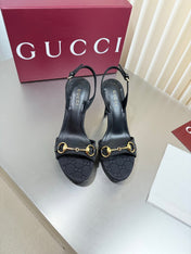 GUCCI 26S SLINGBACK PUMP 105 MM IN BLACK GG CANVAS