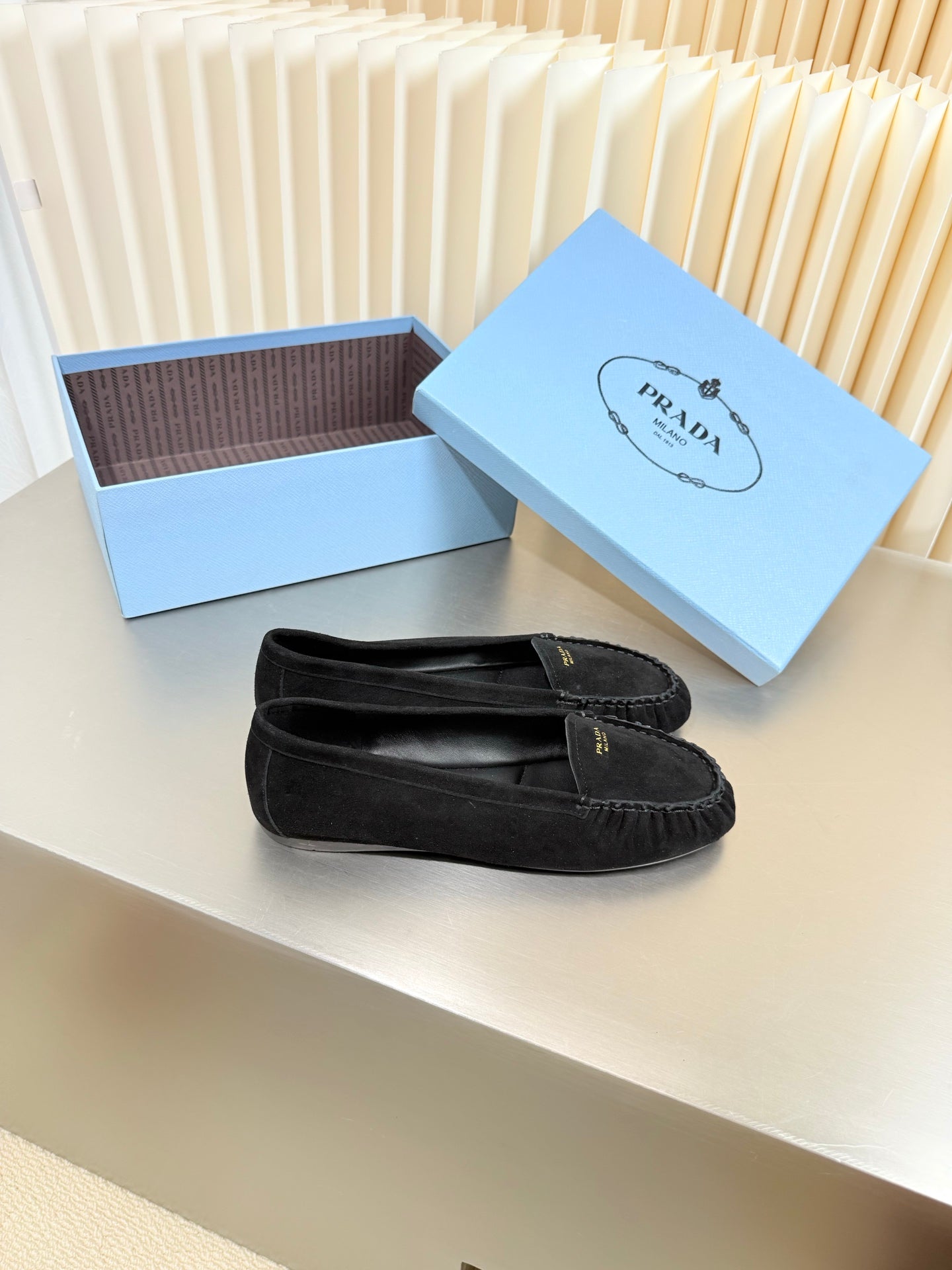 PRADA 26S CLASSIC LOAFERS IN BLACK SUEDE