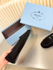 PRADA 26S CLASSIC LOAFERS IN BLACK SUEDE