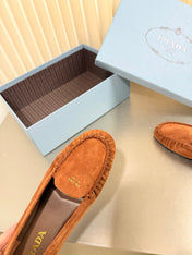 PRADA 26S CLASSIC LOAFERS IN COGNAC BROWN SUEDE
