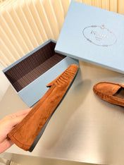 PRADA 26S CLASSIC LOAFERS IN COGNAC BROWN SUEDE
