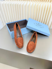 PRADA 26S CLASSIC LOAFERS IN COGNAC BROWN SUEDE