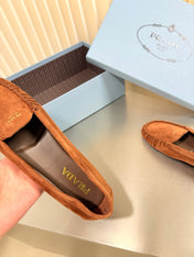 PRADA 26S CLASSIC LOAFERS IN COGNAC BROWN SUEDE