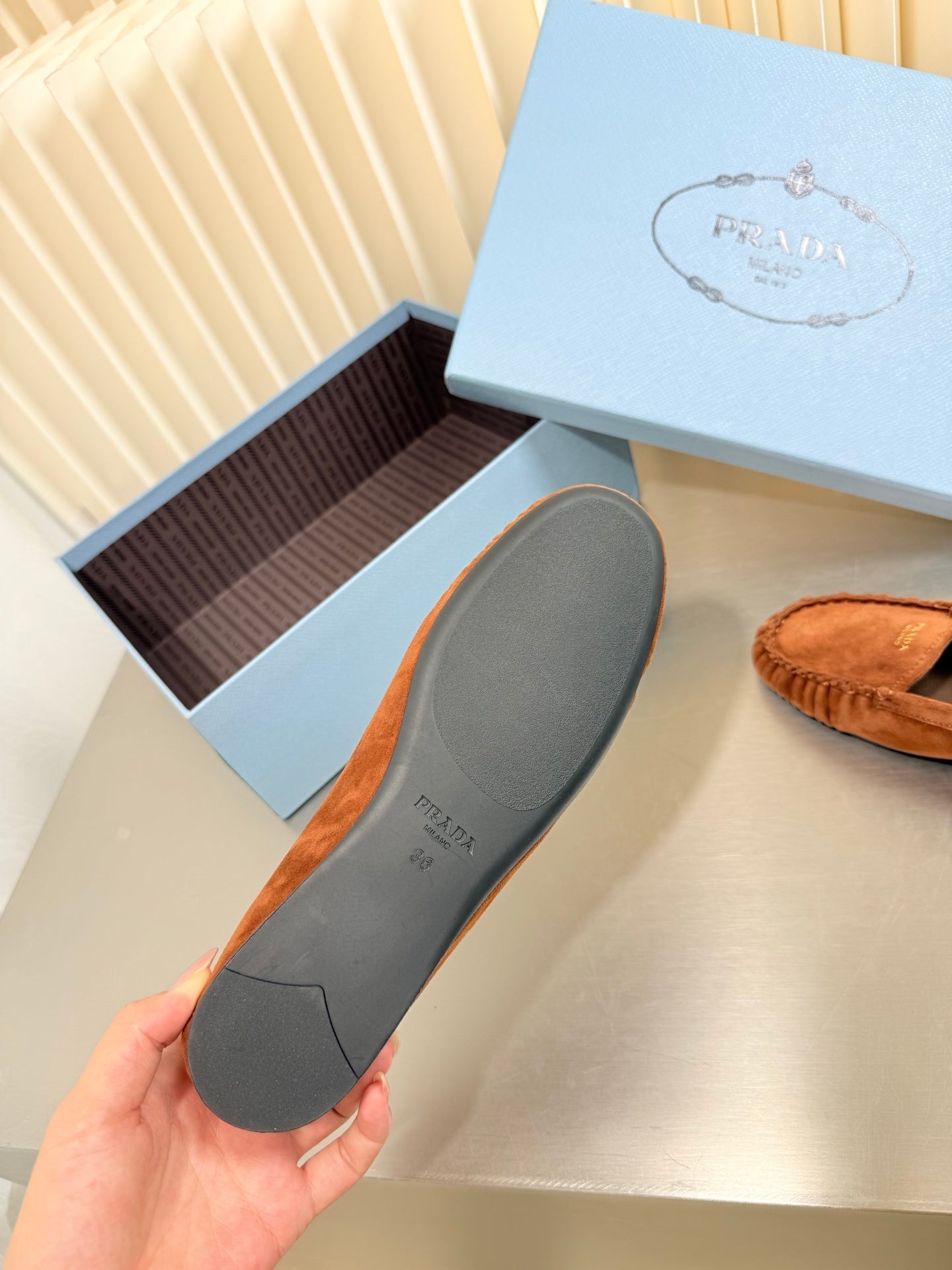 PRADA 26S CLASSIC LOAFERS IN COGNAC BROWN SUEDE