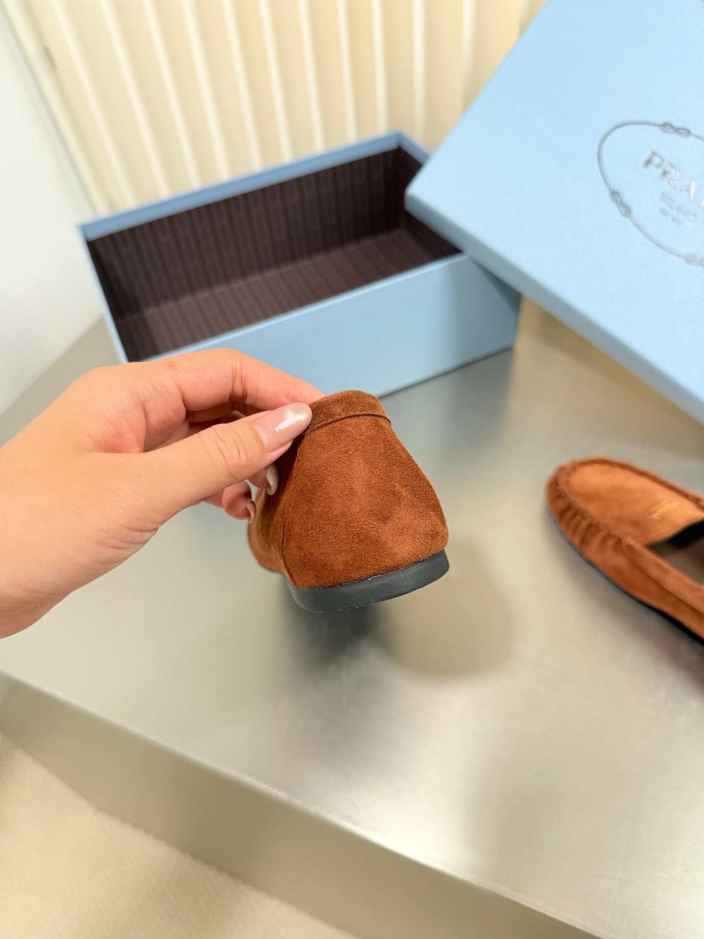 PRADA 26S CLASSIC LOAFERS IN COGNAC BROWN SUEDE