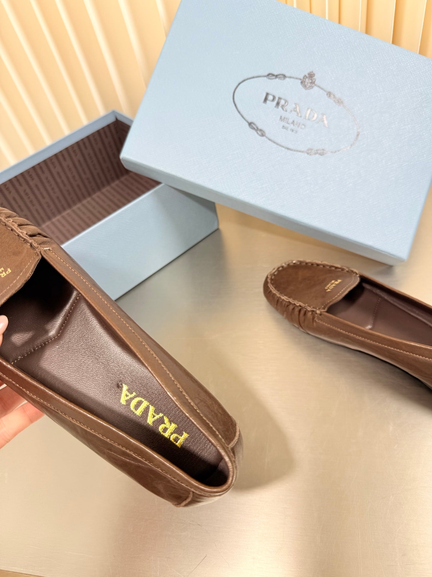 PRADA 26S CLASSIC LOAFERS IN DARK BROWN LAMBSKIN