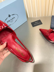 PRADA 26S POINTED-TOE SLINGBACK PUMPS IN RED PATENT CALFSKIN WITH BOW