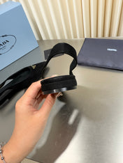 PRADA 26S SLINGBACK FLATS IN BLACK SUEDE WITH GOLD HARDWARE