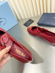 PRADA 26S MARY JANE FLATS IN RED CALFSKIN