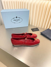 PRADA 26S MARY JANE FLATS IN RED CALFSKIN