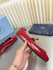 PRADA 26S MARY JANE FLATS IN RED CALFSKIN