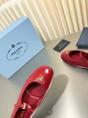 PRADA 26S MARY JANE FLATS IN RED CALFSKIN
