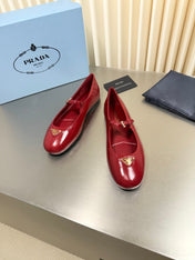 PRADA 26S MARY JANE FLATS IN RED CALFSKIN