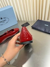 PRADA 26S MARY JANE FLATS IN RED CALFSKIN