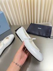 PRADA 26S MARY JANE FLATS IN WHITE CALFSKIN