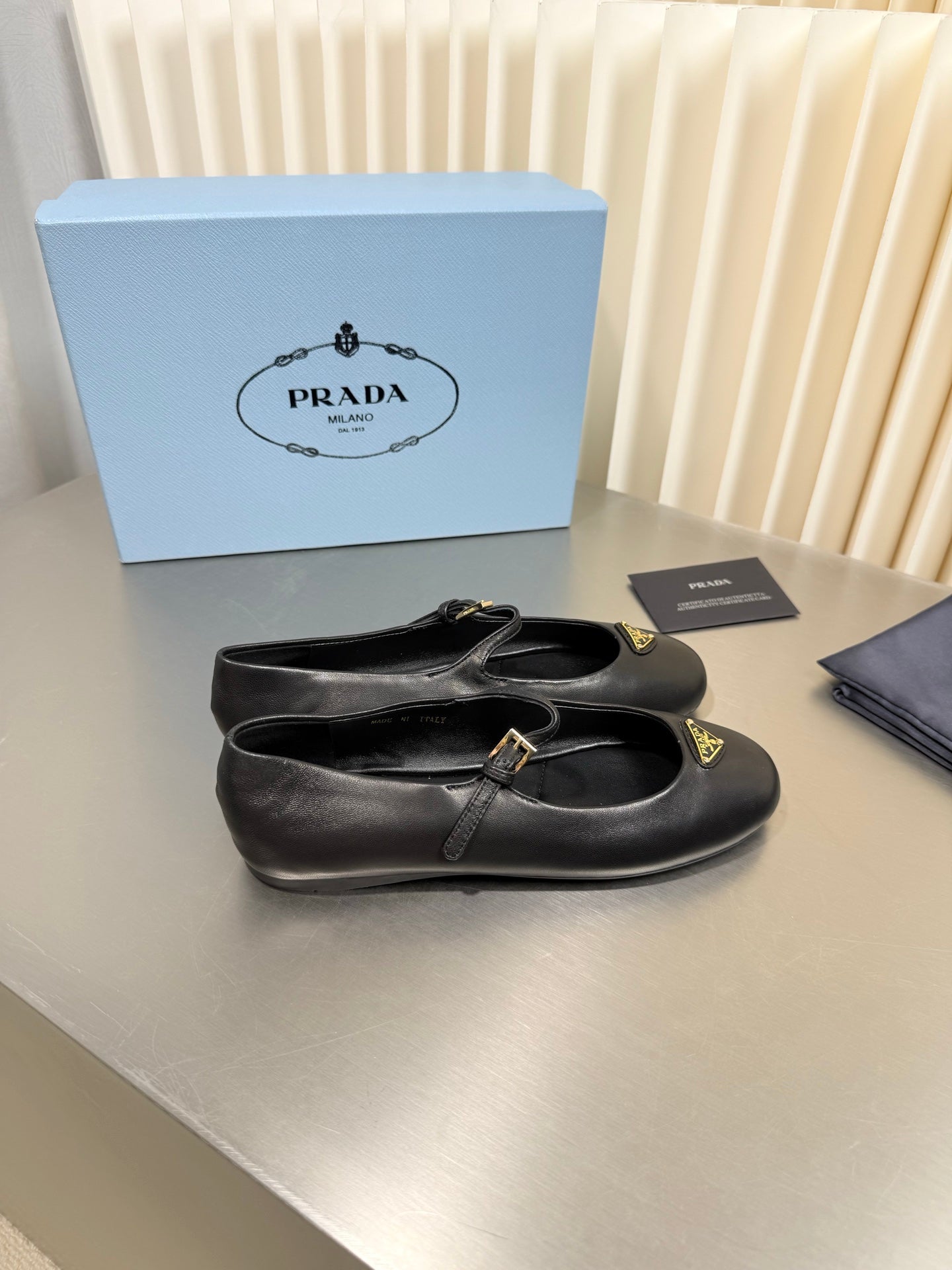 PRADA 26S MARY JANE FLATS IN BLACK CALFSKIN STYLE 2