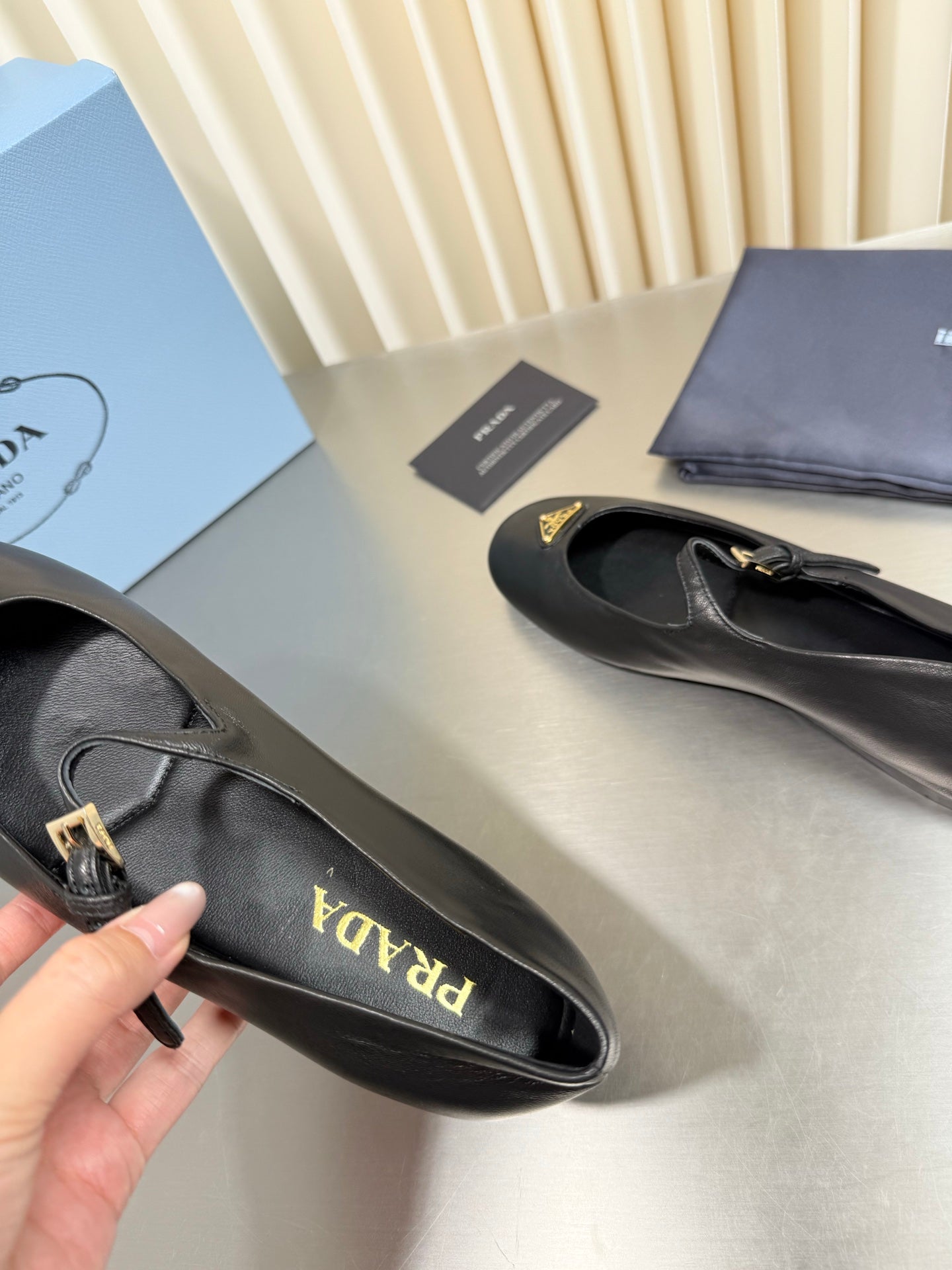 PRADA 26S MARY JANE FLATS IN BLACK CALFSKIN STYLE 2