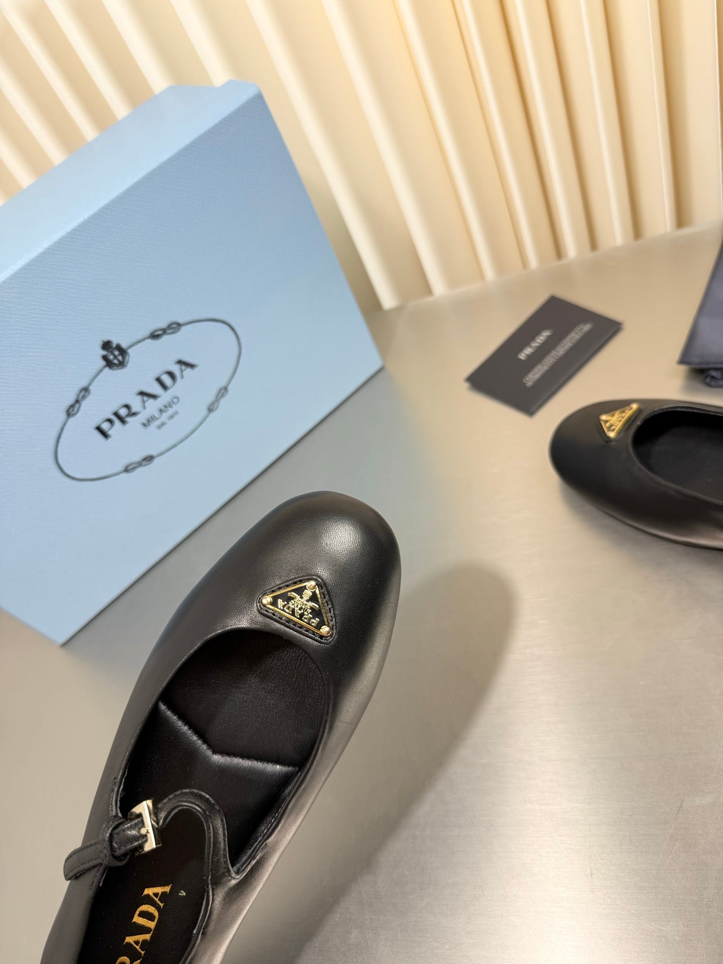 PRADA 26S MARY JANE FLATS IN BLACK CALFSKIN STYLE 2