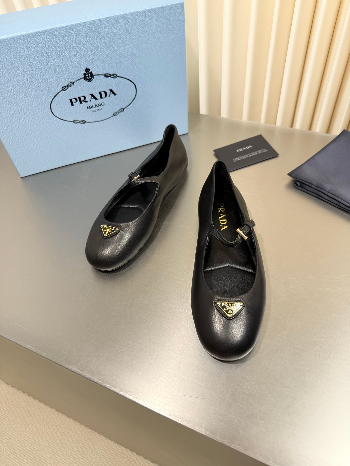 PRADA 26S MARY JANE FLATS IN BLACK CALFSKIN STYLE 2