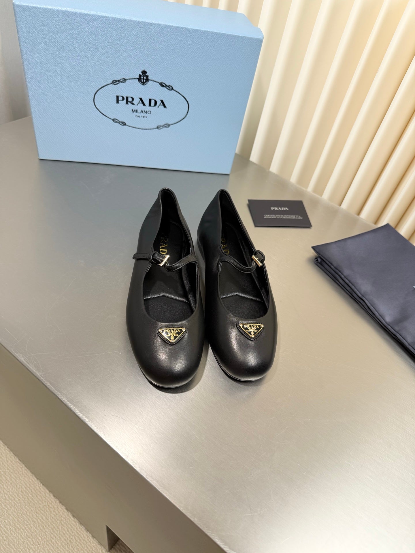 PRADA 26S MARY JANE FLATS IN BLACK CALFSKIN STYLE 2