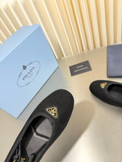 PRADA 26S MARY JANE FLATS IN BLACK SUEDE