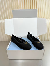 PRADA 26S MARY JANE FLATS IN BLACK SUEDE