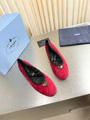 PRADA 26S MARY JANE FLATS IN RED SUEDE