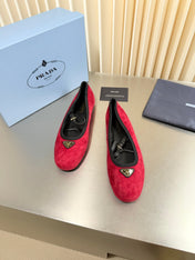PRADA 26S MARY JANE FLATS IN RED SUEDE