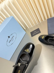 PRADA 26S MARY JANE FLATS IN BLACK SHINY CALFSKIN