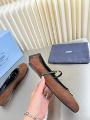 PRADA 26S MARY JANE FLATS IN BROWN SUEDE