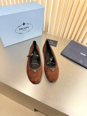 PRADA 26S MARY JANE FLATS IN BROWN SUEDE
