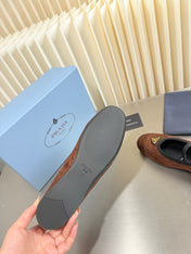 PRADA 26S MARY JANE FLATS IN BROWN SUEDE