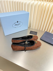 PRADA 26S MARY JANE FLATS IN BROWN SUEDE