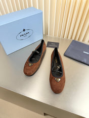 PRADA 26S MARY JANE FLATS IN BROWN SUEDE