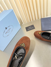 PRADA 26S MARY JANE FLATS IN BROWN SUEDE