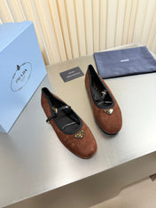 PRADA 26S MARY JANE FLATS IN BROWN SUEDE