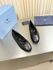 PRADA 26S MARY JANE FLATS IN BLACK CALFSKIN