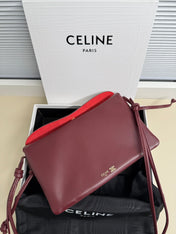 CELINE 25S TRIO FLAP 22MM IN DARK RED SMOOTH LAMBSKIN GOLD HARDWARE
