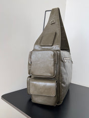 SUPERBUSY LARGE SLING BAG 42 IN KHAKI GREEN LAMBSKIN